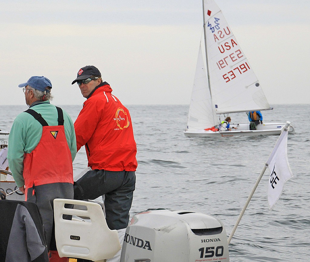 America’s Cup rules and umpiring chief Mike Martin (r) on the job - US Sailing ISAF Youth World Qualifier 2012 © Rich Roberts http://www.UnderTheSunPhotos.com